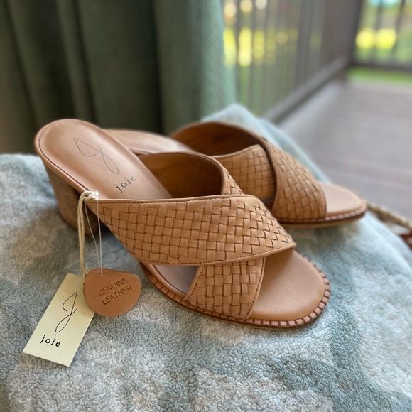 Joie Leather Woven Sandals Cross Band Mule/Slide Mid Block Heel - Size 8 - NWT - Picture 6 of 11